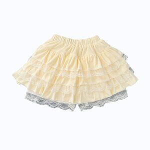 Cream yellow fluffy lace tutu mini skirt with under pants